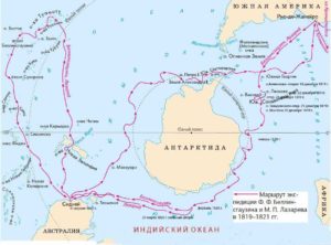 Карта плавание Беллинсгаузена и Лазарева